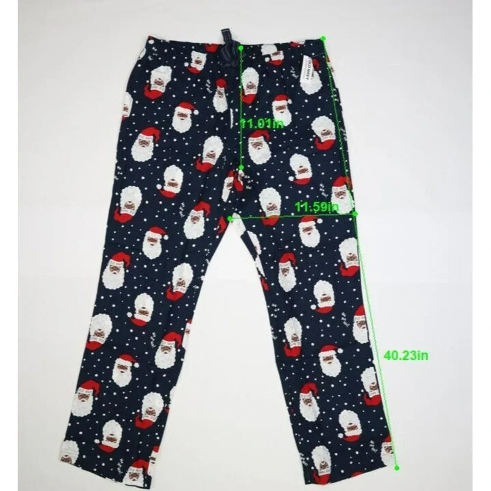 Old Navy Mid Rise Pull On Style Flannel Pajama Pants Santa Claus Brown Adult L - Picture 2 of 8